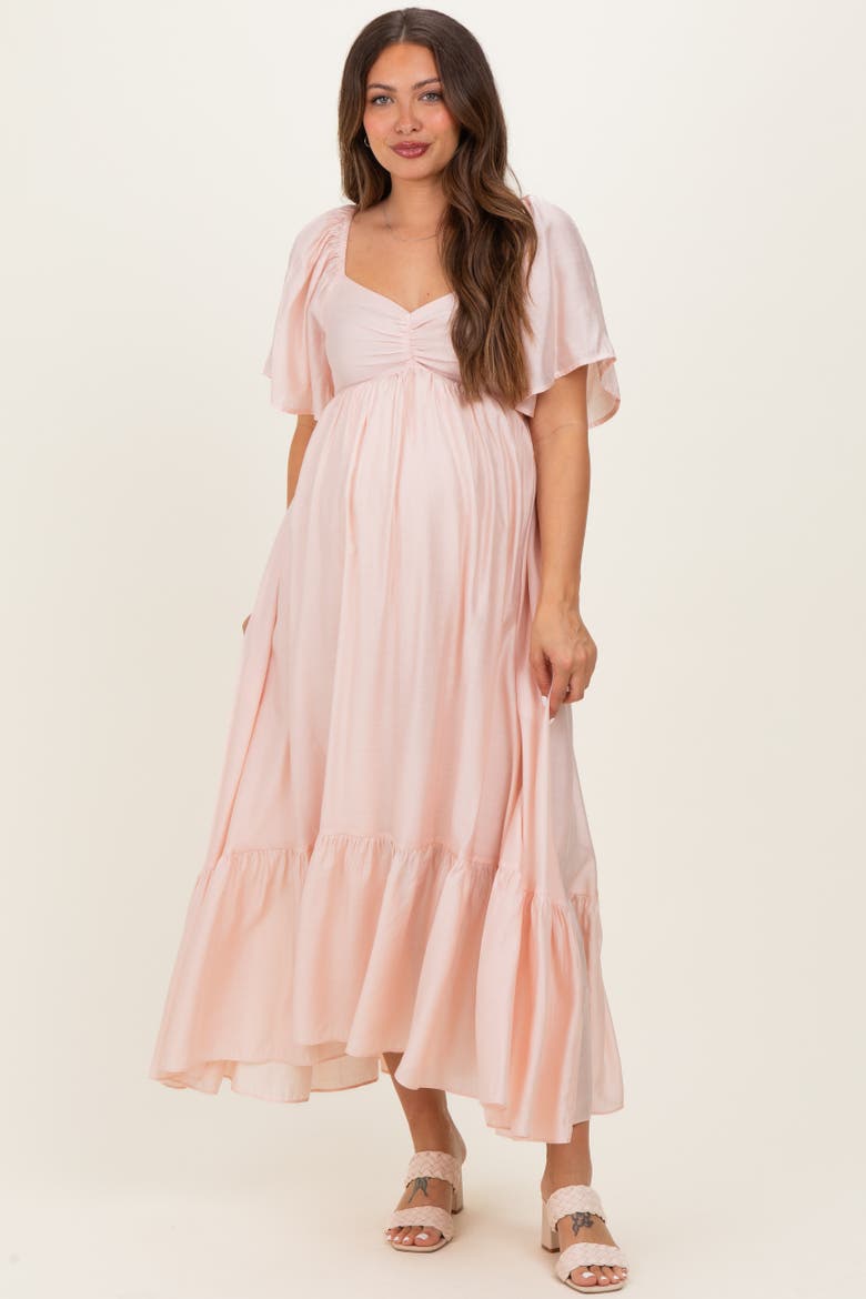 Flutter Sleeve Ruffle Hem Midi Dress, Main, color, Light Pink