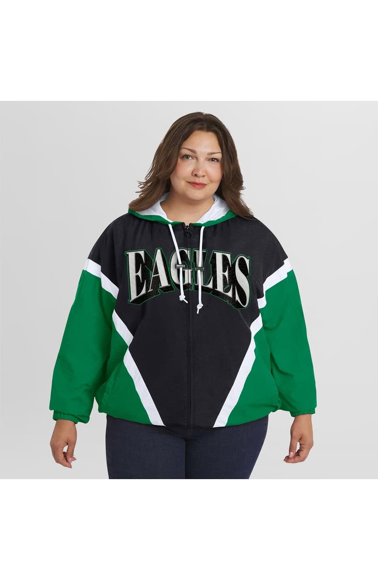 WEAR by Erin Andrews Women's WEAR by Erin Andrews Kelly Green/Black Philadelphia Eagles Plus Size Retro Crinkle Full-Zip Windbreaker Jacket, Alternate, color, Kelly Green