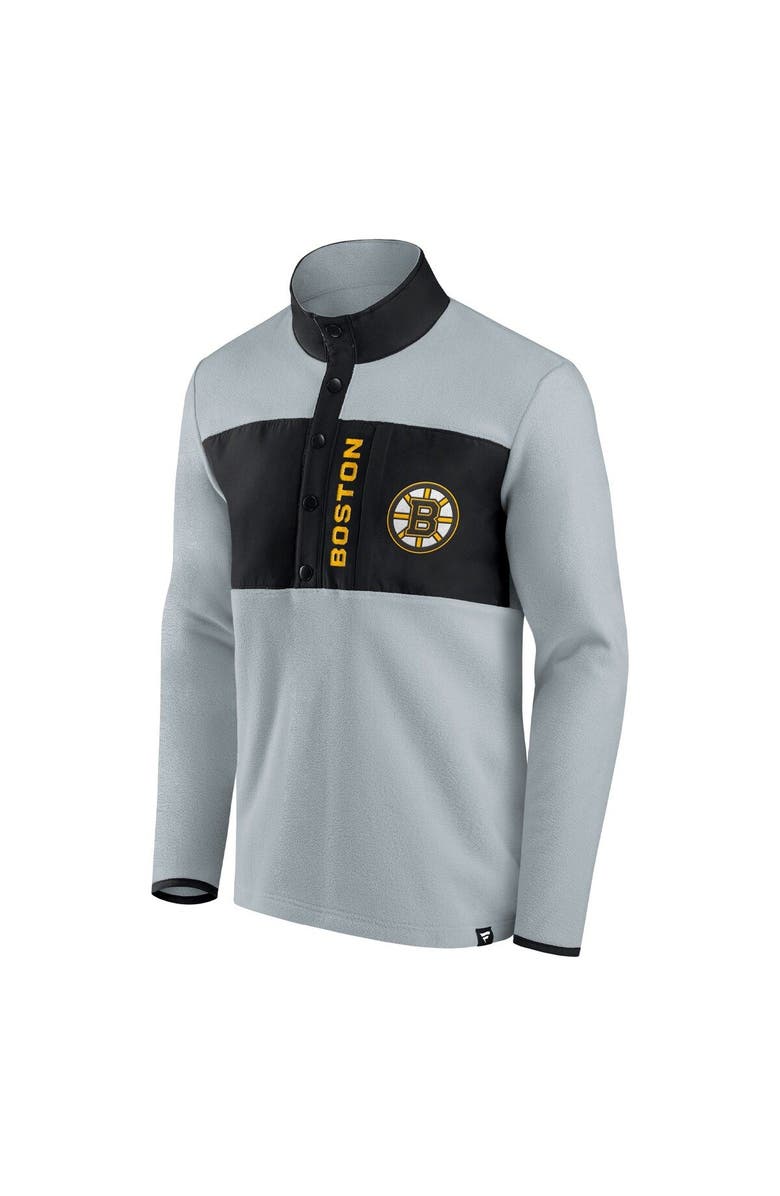 FANATICS Men's Fanatics Branded Gray/Black Boston Bruins Omni Polar Fleece Quarter-Snap Jacket, Alternate, color, 