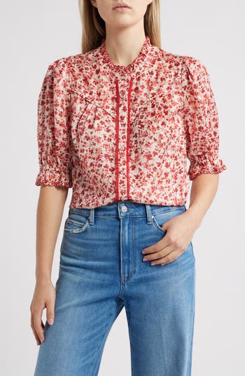 Wit & Wisdom Print Ruffle Eyelet Shirt | Nordstrom