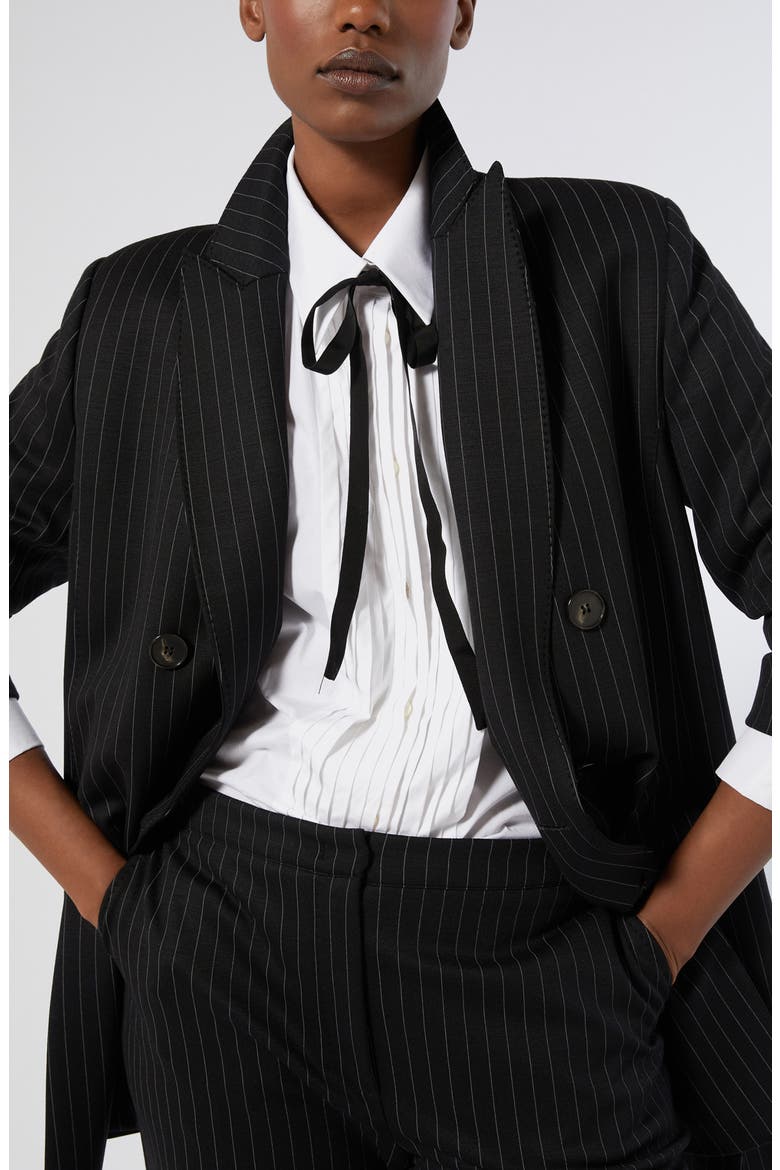 Barbra Pinstripe Stretch Jersey Jacket, Alternate, color, BLACK