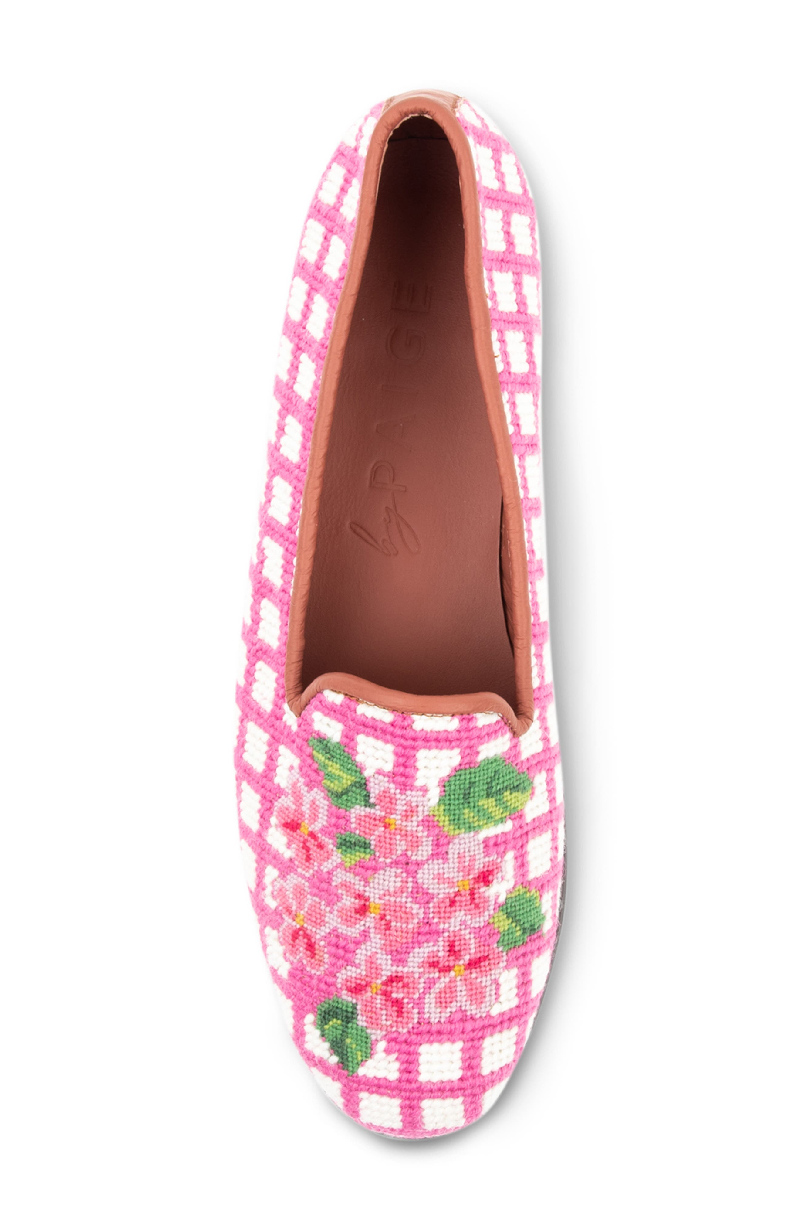 Needlepoint Checkered Hydrangea Flat, Alternate, color, PINK