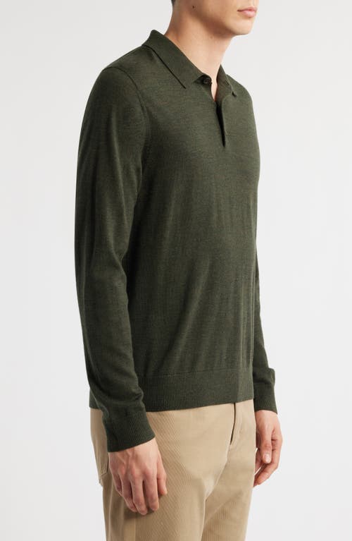 Vince Long Sleeve Merino Wool Polo In Green