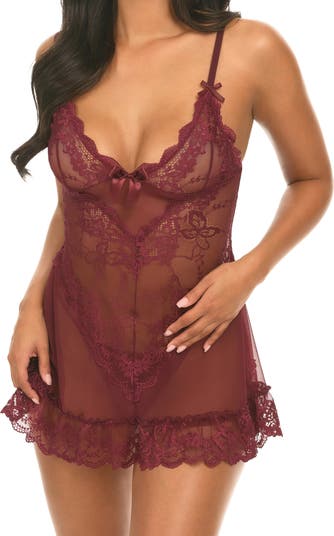 Valentine Soft Cup Babydoll Chemise & G-String Thong