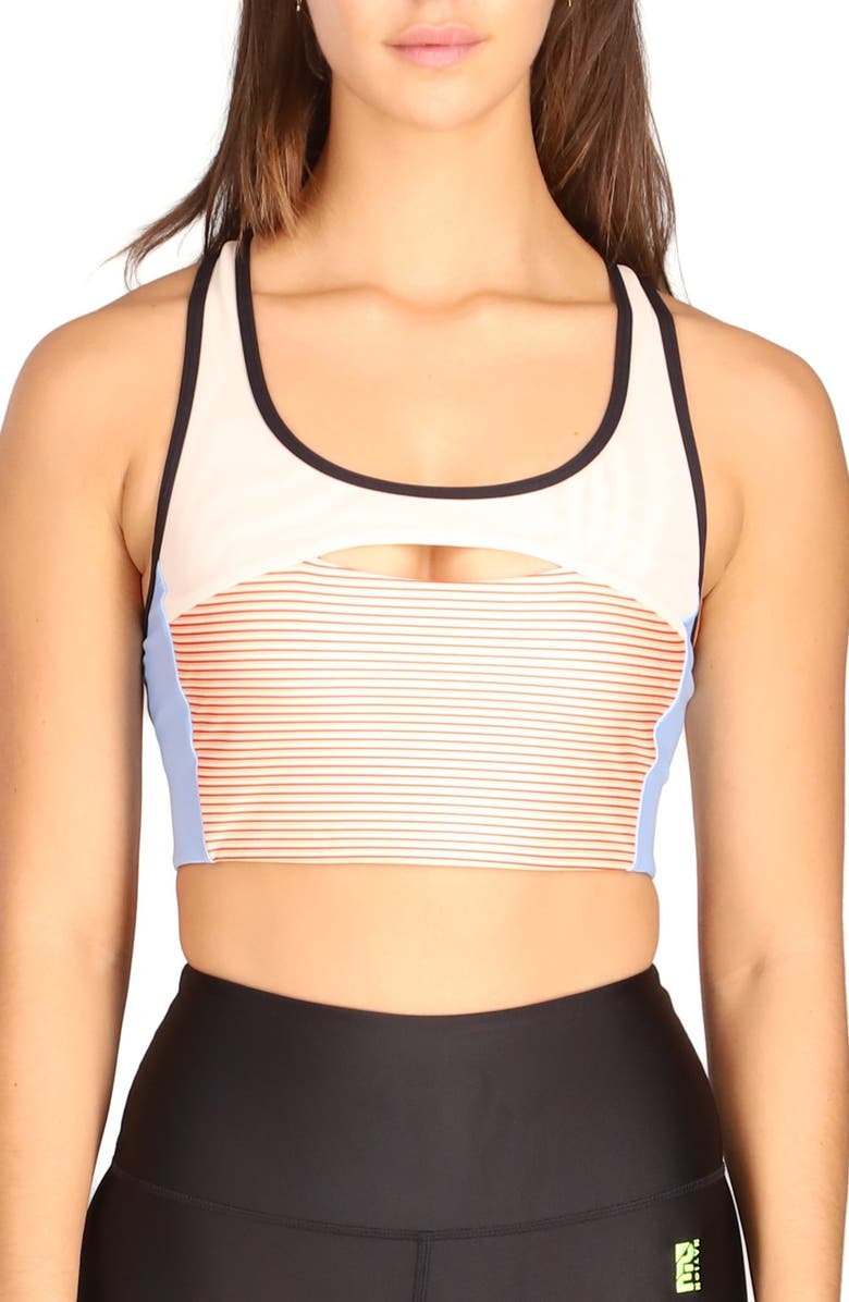P.E Nation Rol Shot Cutout Sports Bra, Main, color, 
