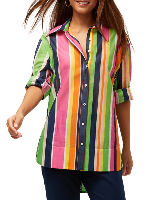 Shop Trina Turk Button Up Swing Top In Striped Multi