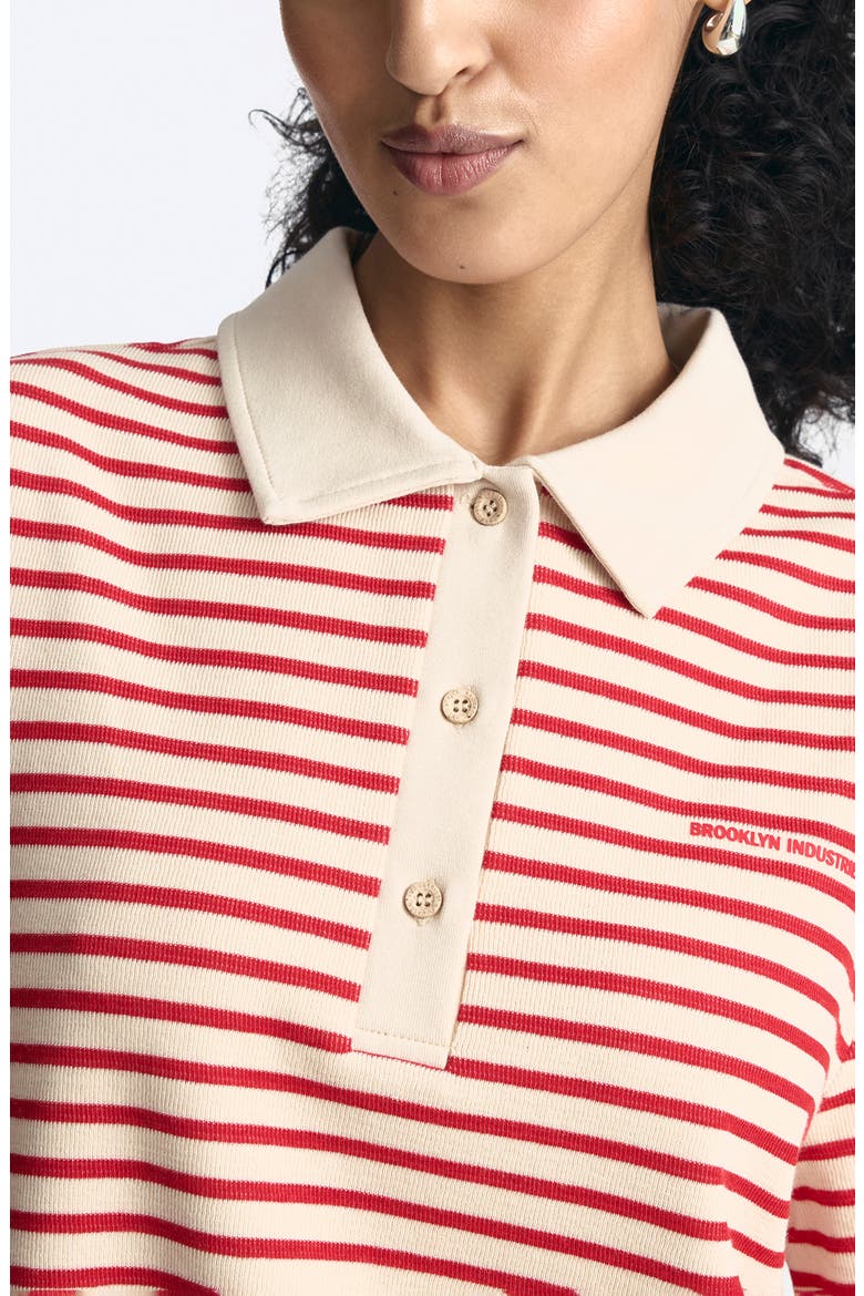 Goji Stripe Short Sleeve Cotton Blend Polo Dress, Alternate, color, GOJI BERRY STRIPE
