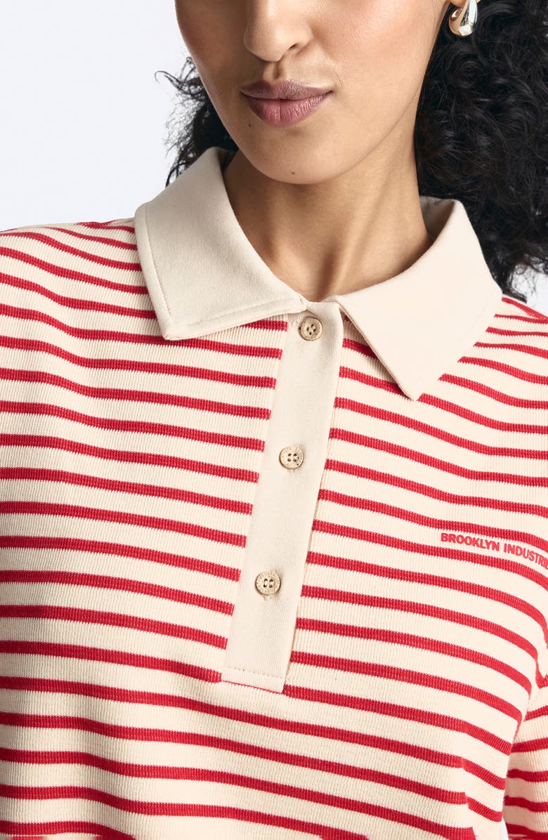 Brooklyn Industries Goji Stripe Short Sleeve Cotton Blend Polo Dress, Alternate, color, Goji Berry Stripe