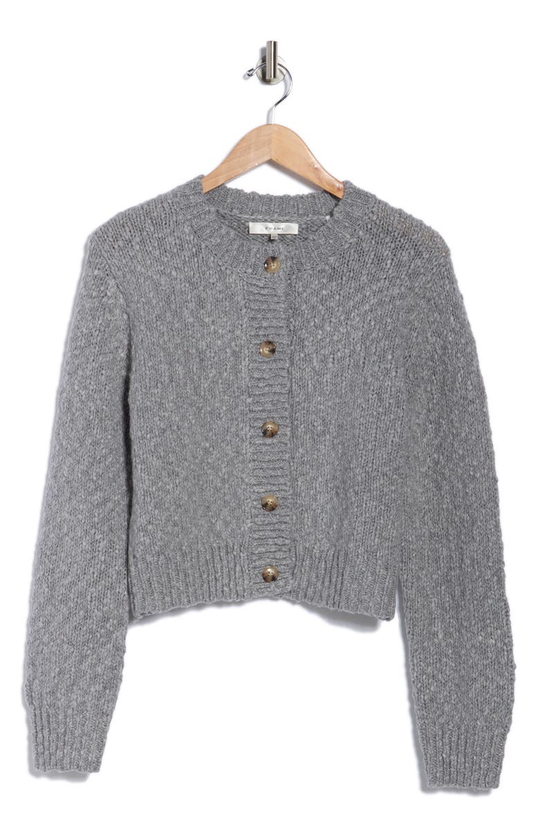 FRAME Button Front Wool Blend Crop Cardigan, Alternate, color, Heather Grey