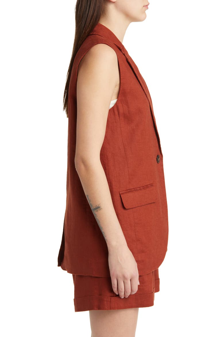 The Larsen Linen Vest, Alternate, color, DUSTY REDWOOD