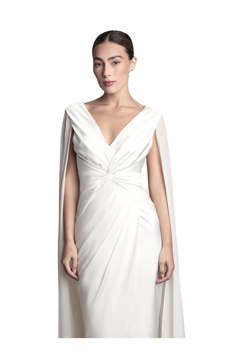 Cape Sleeve Satin Maxi Dress, Alternate, color, Ivory