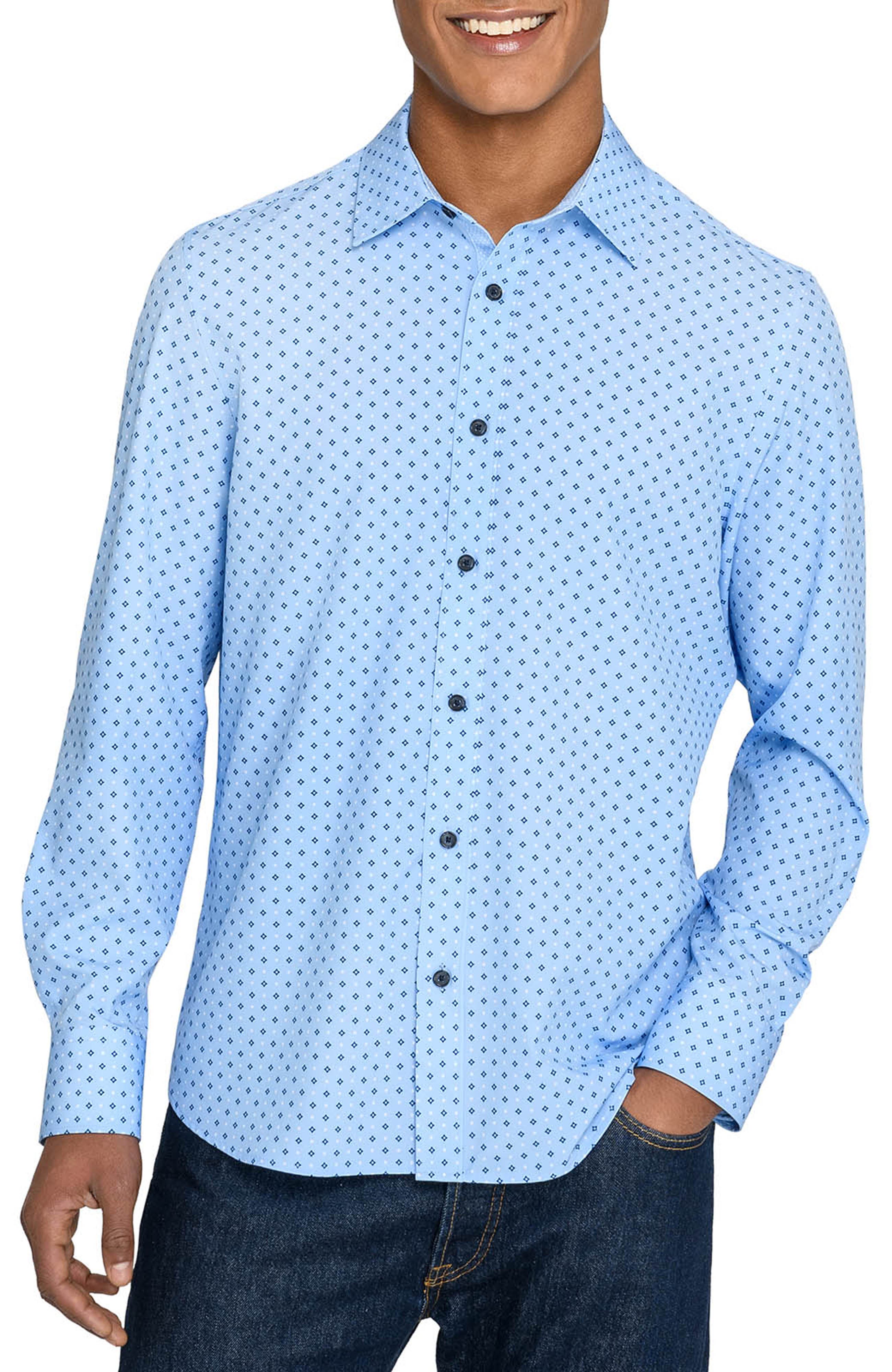 Slim Fit Diamond Dot Performance Long Sleeve Shirt