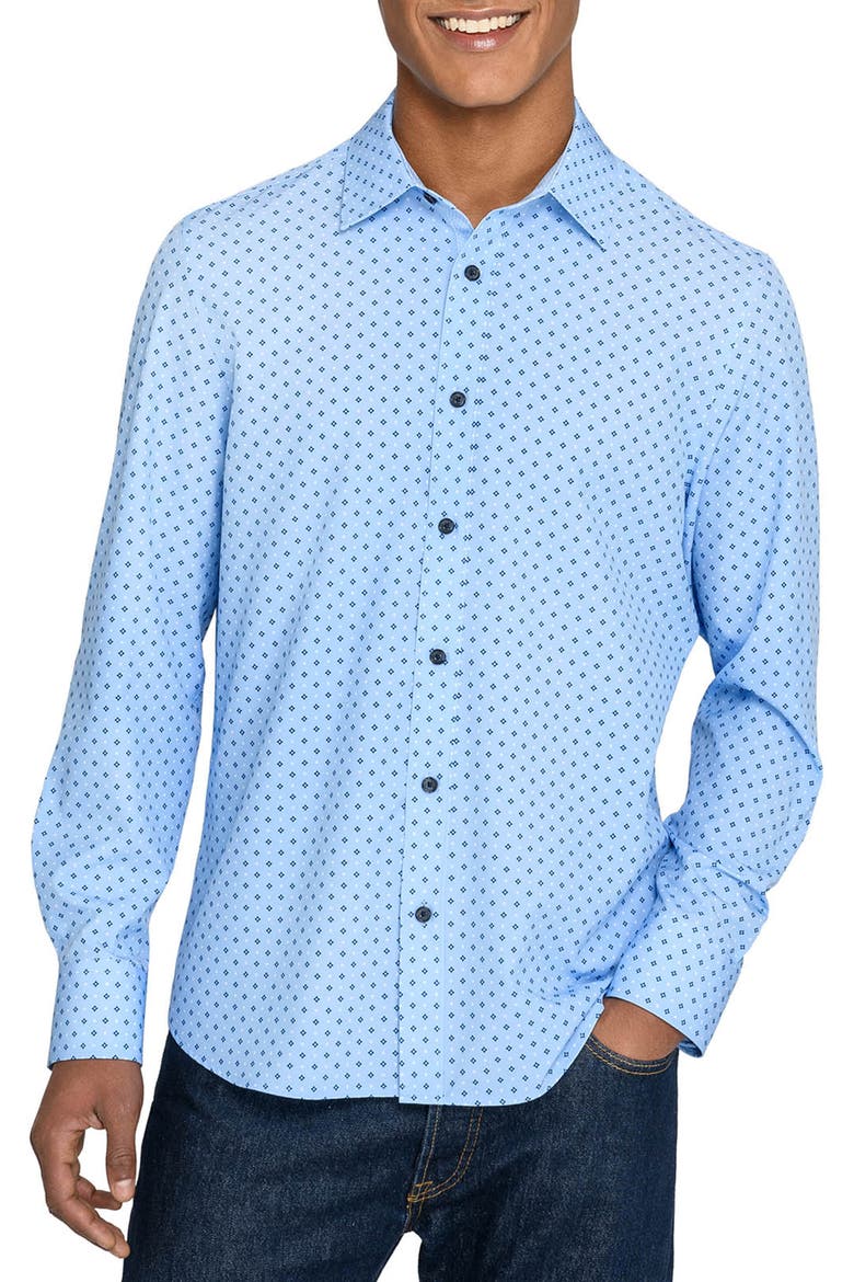 Slim Fit Diamond Dot Performance Long Sleeve Shirt, Main, color, LIGHT BLUE/NAVY