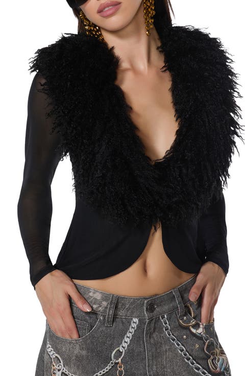 Nymia Faux Fur Collar Cardigan