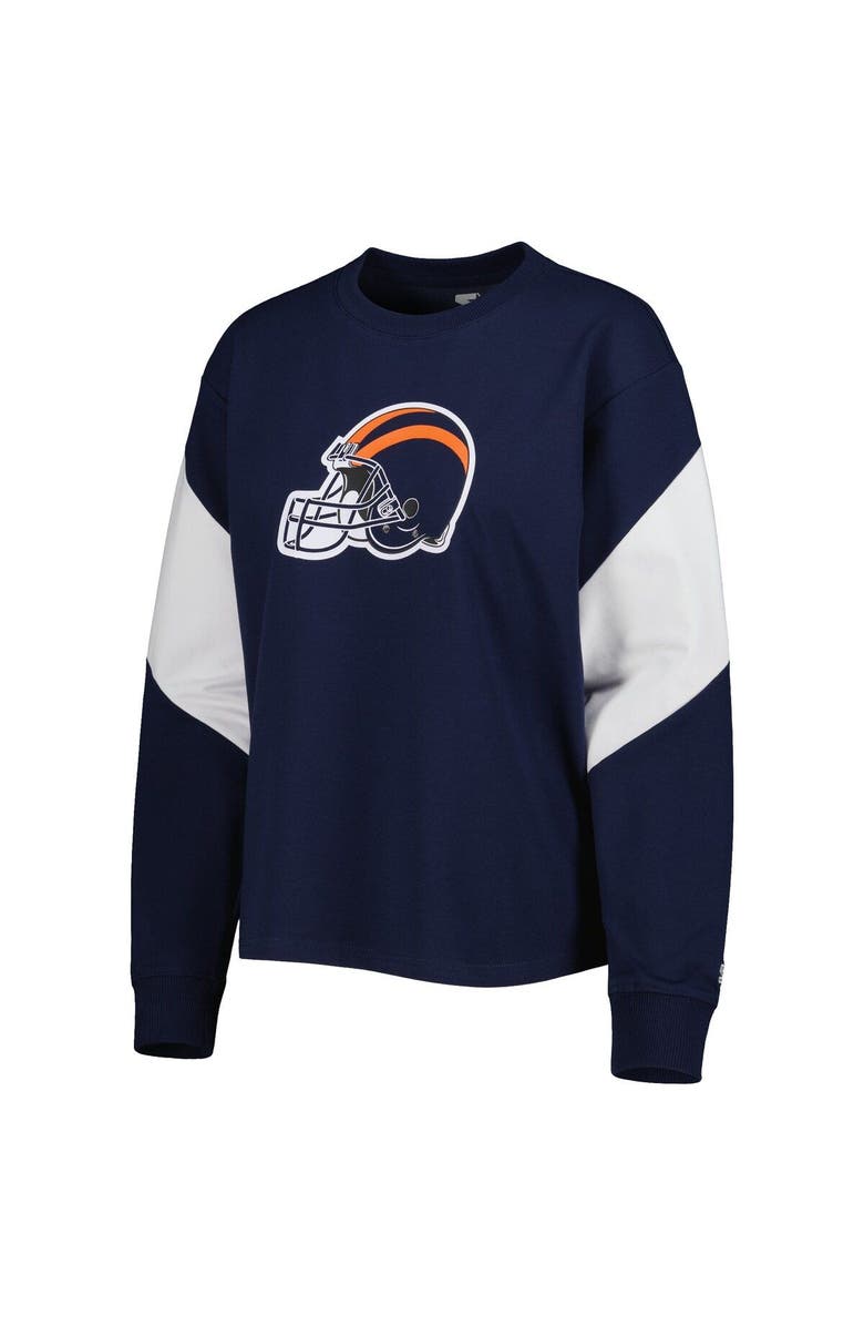 STARTER Women's Starter Navy Chicago Bears Insight Crop Tri-Blend Long Sleeve T-Shirt, Alternate, color, Navy