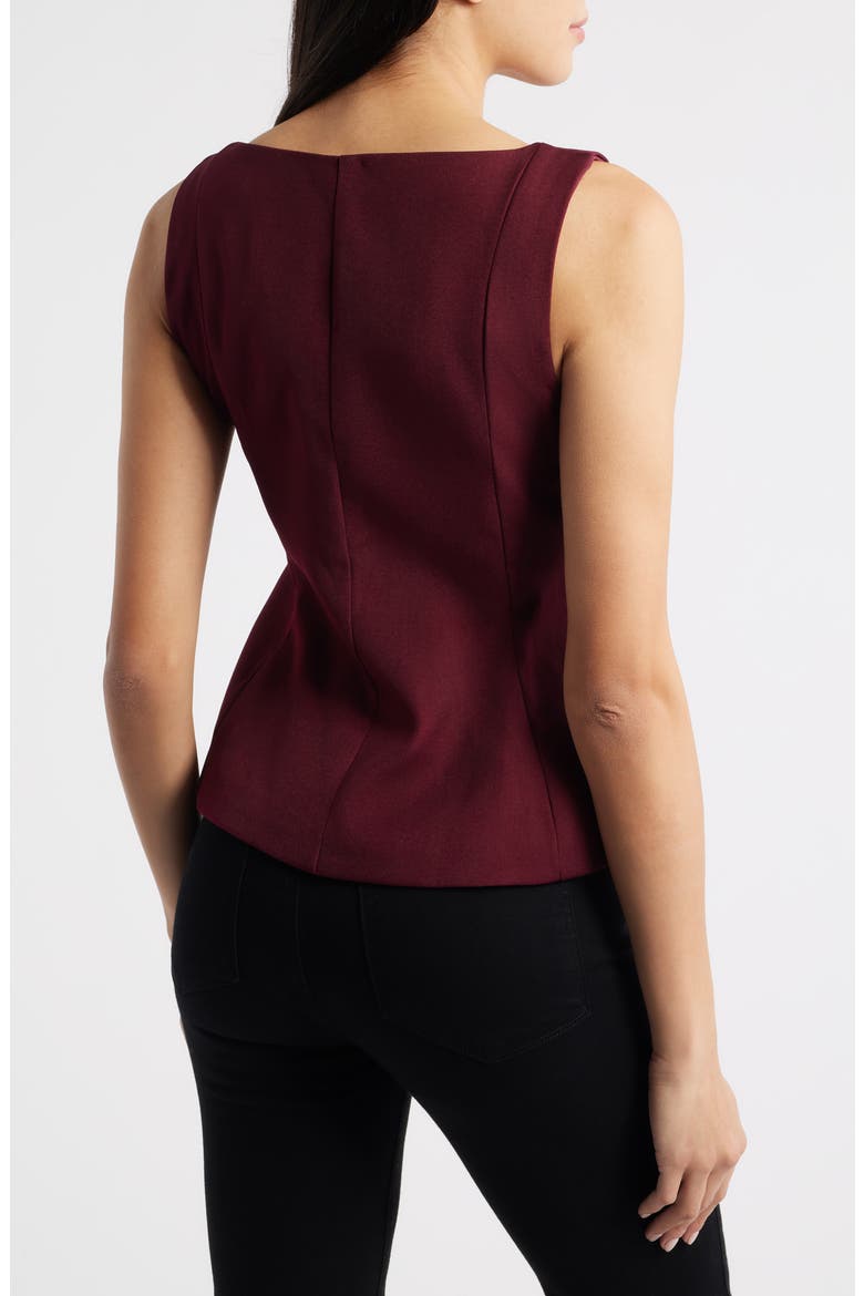 Maron Square Neck Sleeveless Peplum Top, Alternate, color, BURGUNDY