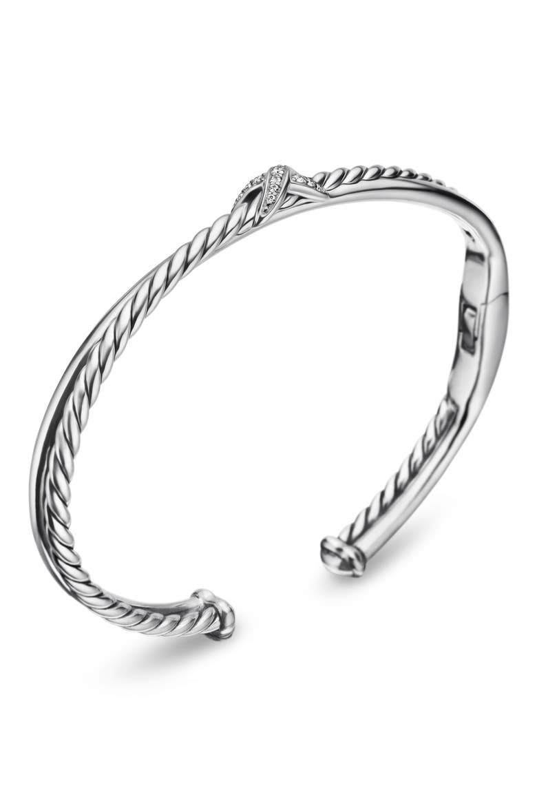Petite X Center Station Bracelet with Pavé Diamonds, Alternate, color, DIAMOND/ SILVER