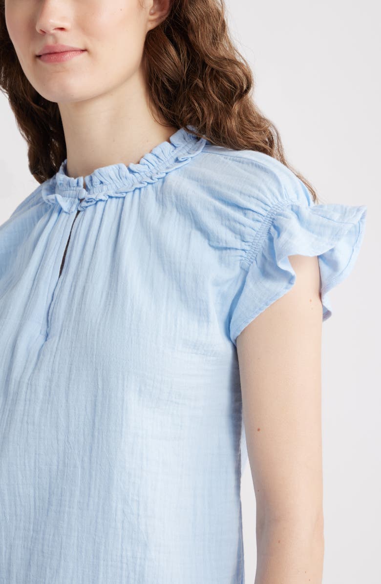 Caslon<sup>®</sup> Ruffle Cotton Gauze Top, Alternate, color, Blue Windsurfer