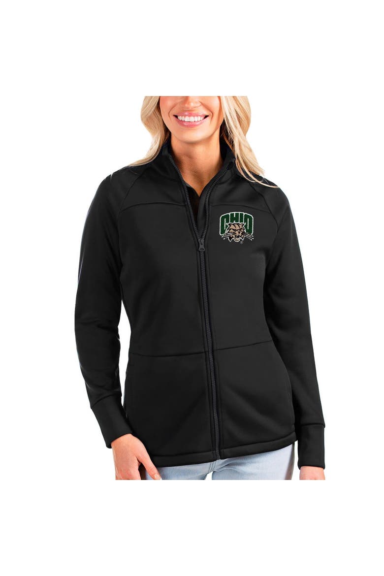 Women's Antigua Black Ohio Bobcats Links Full-Zip Golf Jacket, Main, color, Black