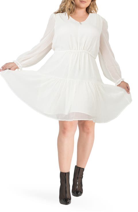 Prairie Chiffon Long Sleeve Dress (Plus Size)