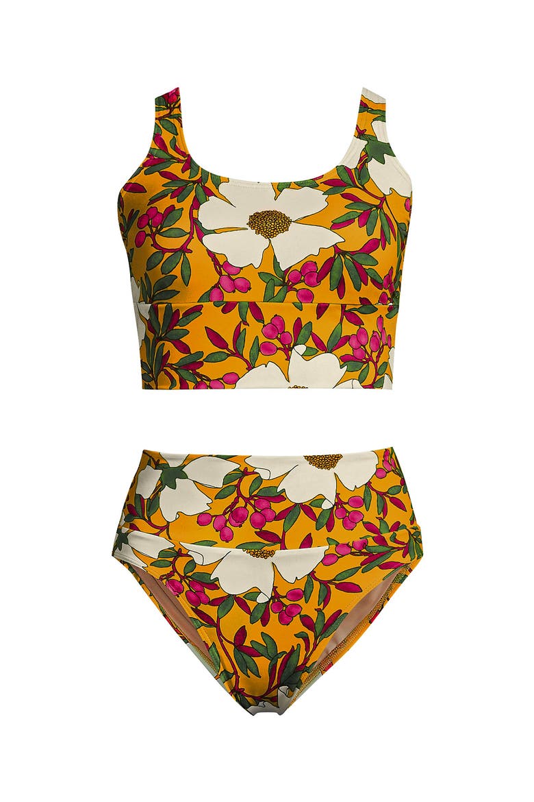 Tugless Tankini Top and High Waisted Bottom Swimsuit Set, Alternate, color, Sweet Mango Floral Blossom