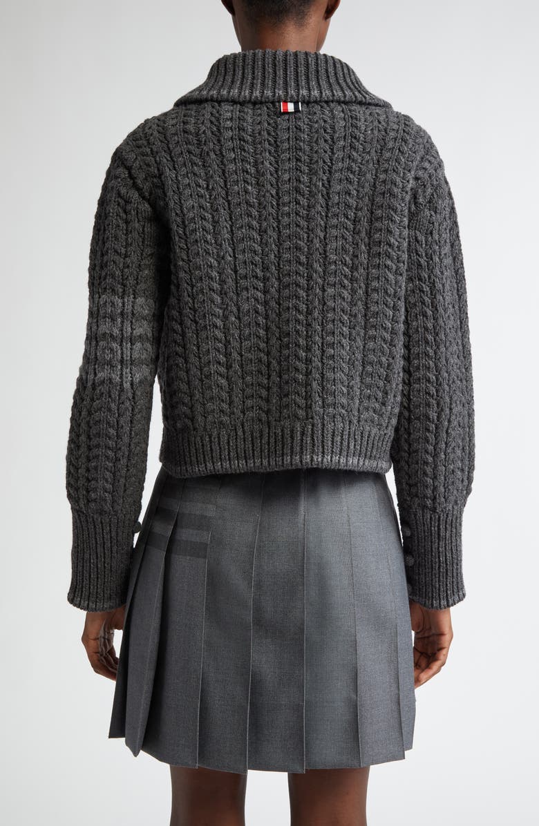 Thom Browne Cable Knit Virgin Wool Cardigan, Alternate, color, 