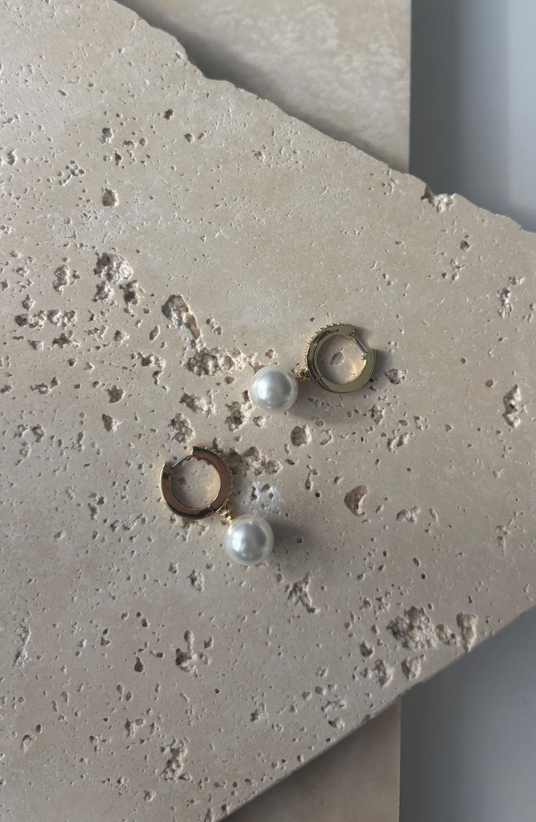 Adornia Cubic Zirconia & Faux Pearl Hoop Earrings, Alternate, color, Gold-White