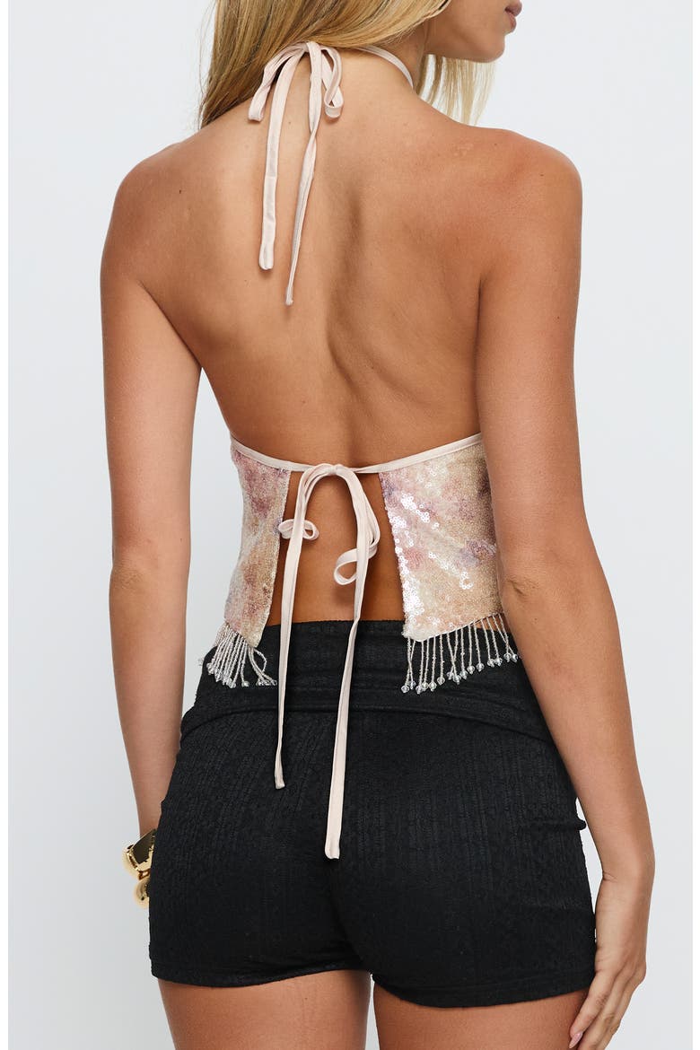 Udelle Sequin Fringe Halter Crop Top, Alternate, color, CREAM SEQUIN