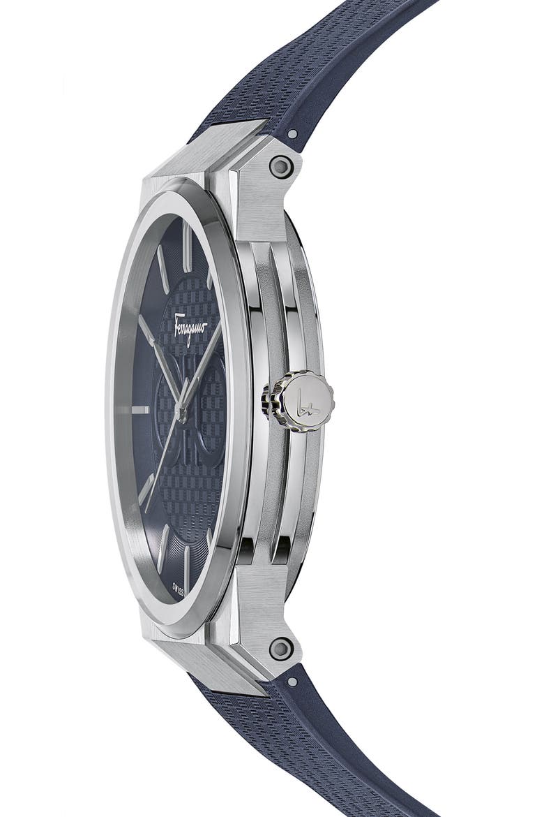Salvatore Ferragamo Sapphire Rubber Strap Watch, 41mm, Alternate, color, STSTL