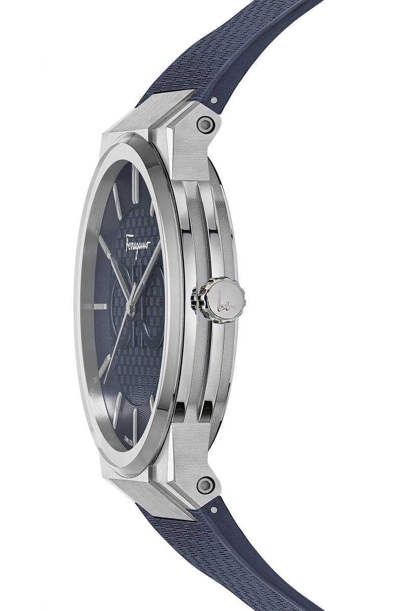FERRAGAMO Salvatore Ferragamo Sapphire Rubber Strap Watch, 41mm, Alternate, color, Blue/ Silver