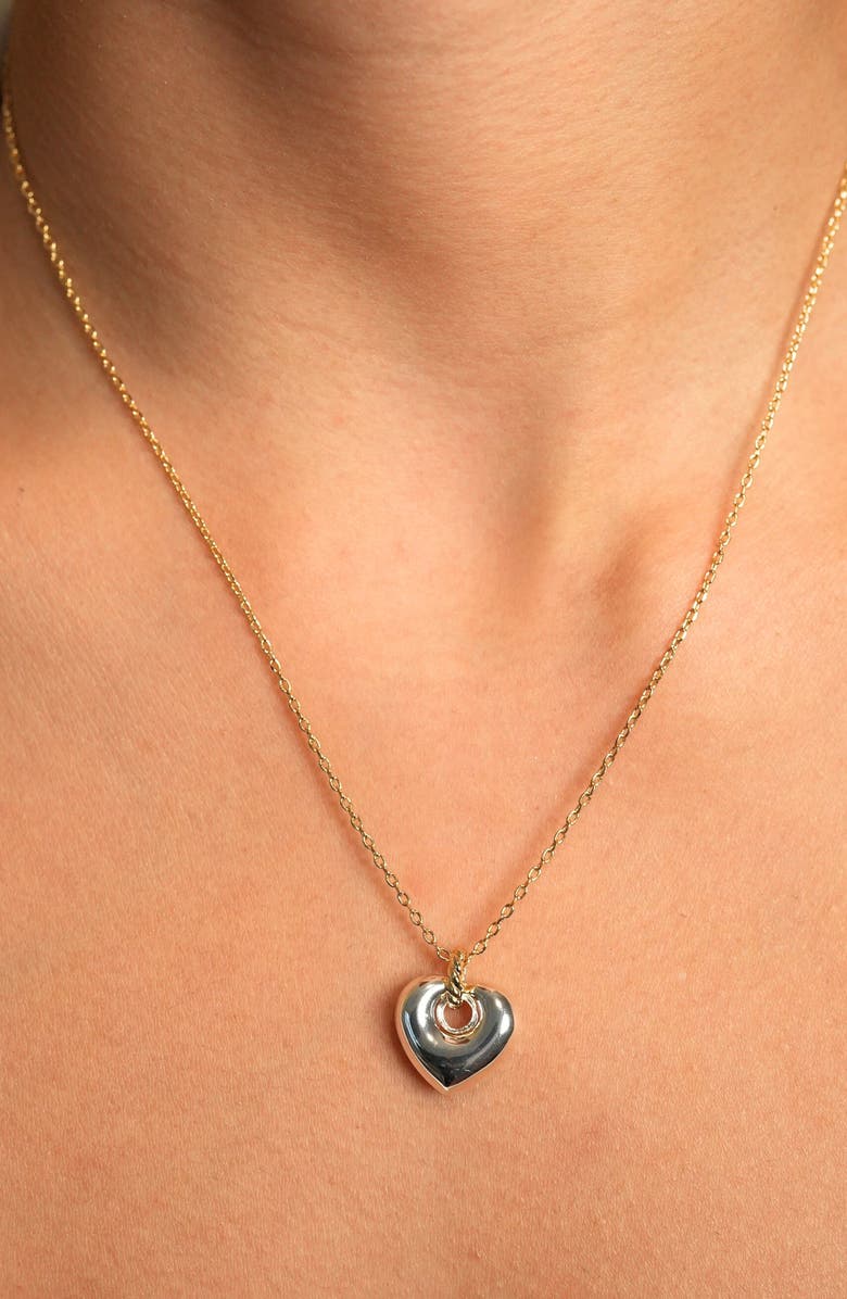ARGENTO VIVO Two Tone Puffy Heart Pendant Necklace, Alternate, color, Two Tone