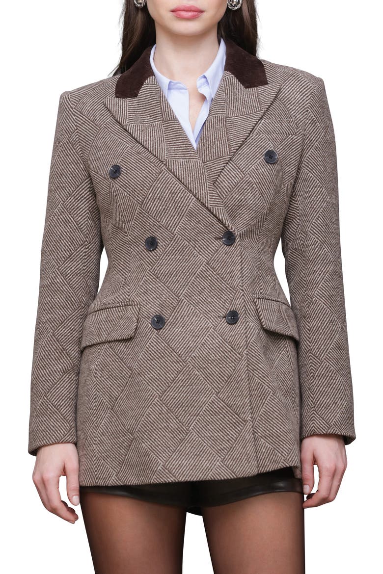 Basket Weave Doubled Breasted Hourglass Blazer, Alternate, color, BROWN BASKET