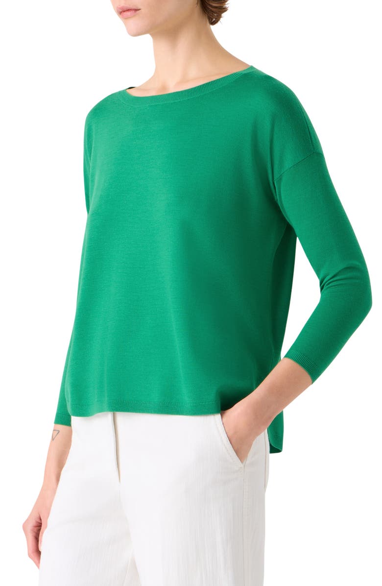 Akris punto Drop Shoulder Virgin Wool Sweater, Alternate, color, Green