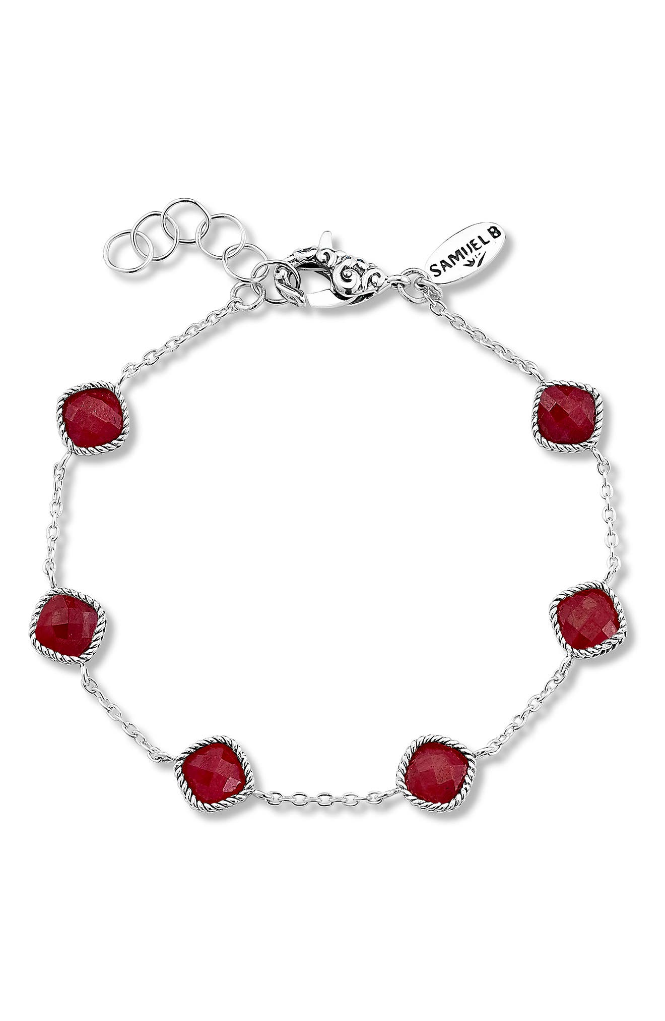 SAMUEL B. Sterling Silver Cushion Cut Semi-Precious Stone Station Bracelet
