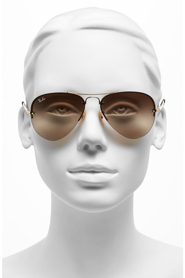 56mm Rimless Aviator Sunglasses, Alternate, color, GOLD
