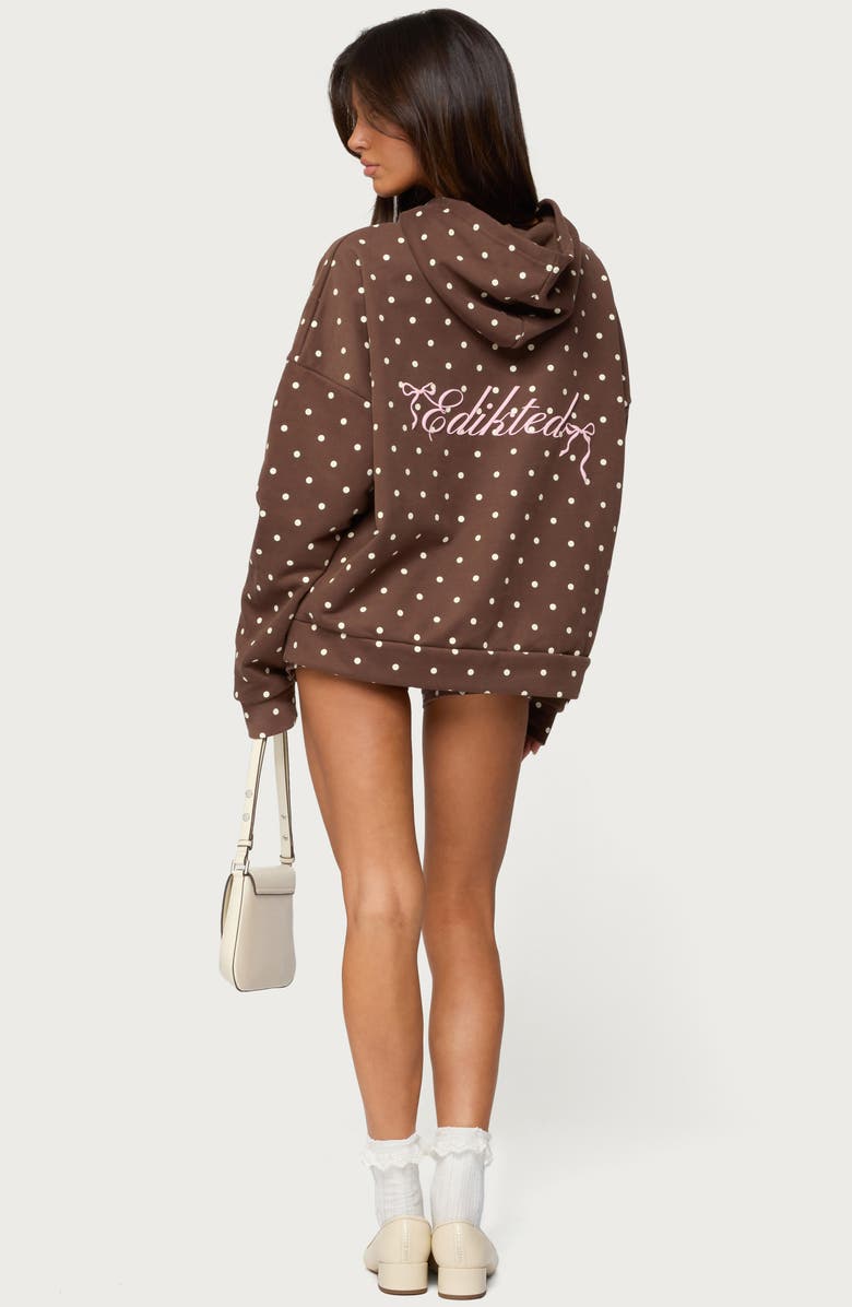 EDIKTED Chelsie Polka Dot Foldover Shorts, Alternate, color, Brown