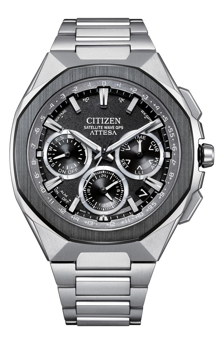 Citizen Attesa Satellite Wave GPS Eco-Drive Super Titanium<sup>™</sup> Bracelet Watch, 43.2mm, Main, color, Silver-Tone