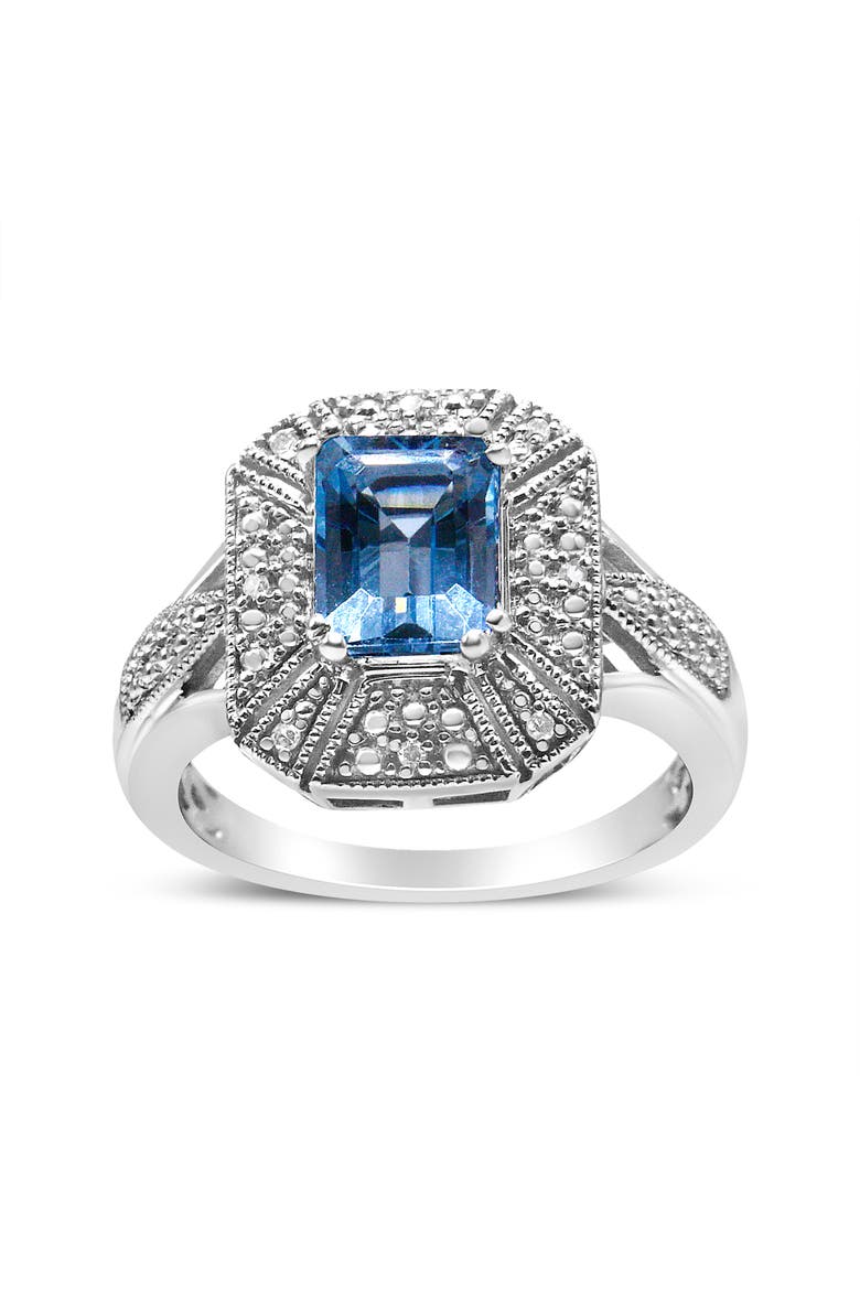 Silver Diamond Accent and 8X6 mm Blue Topaz Ring, Alternate, color, White