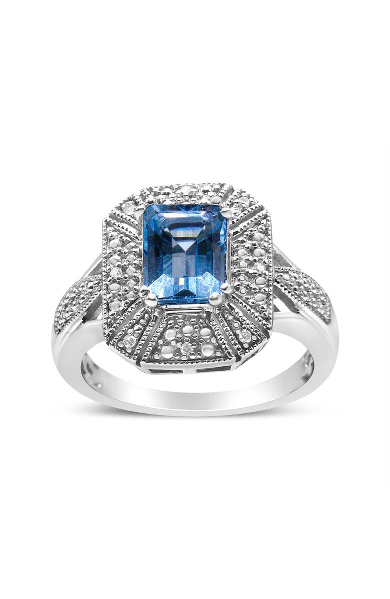 Haus of Brilliance Silver Diamond Accent and 8X6 mm Blue Topaz Ring, Alternate, color, White