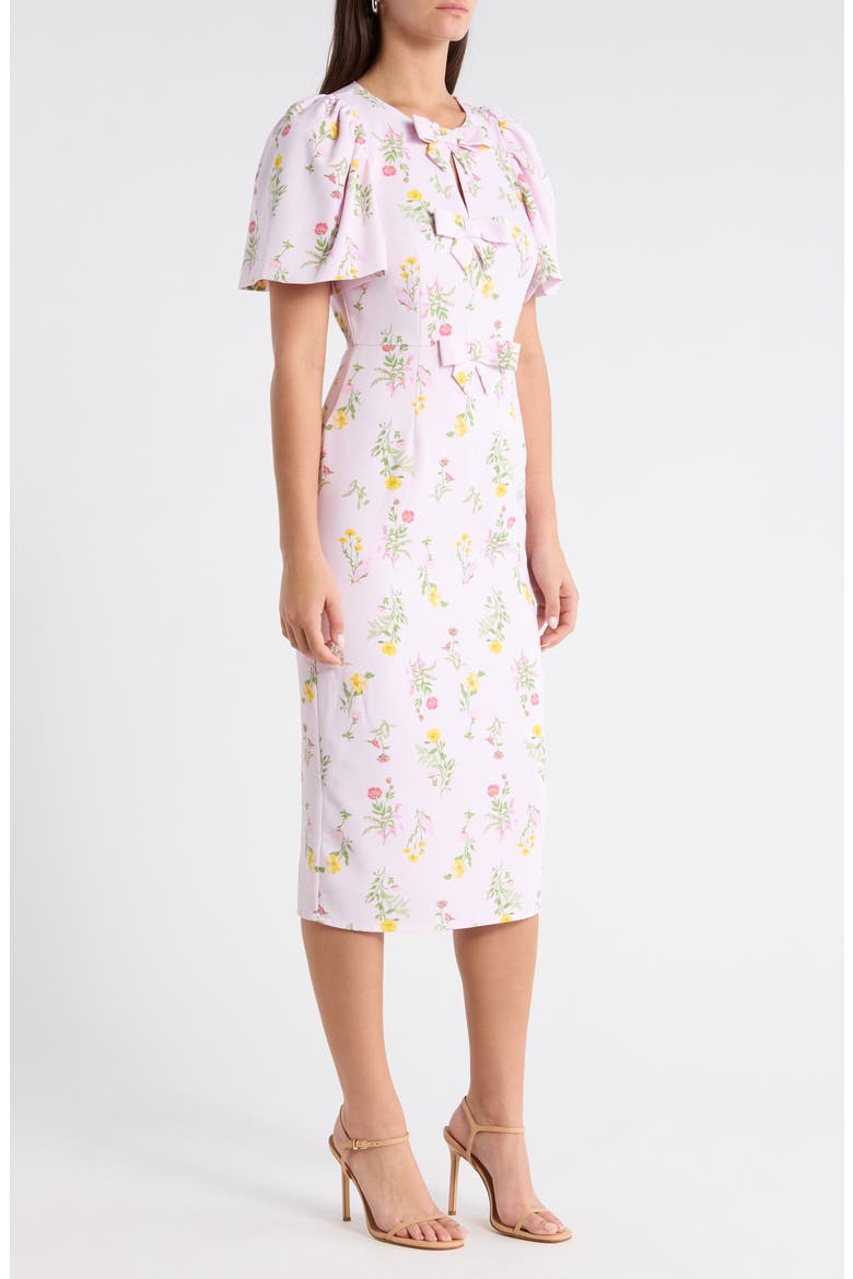 Margote Floral Bow Midi Dress, Alternate, color, BLUSH-PINK