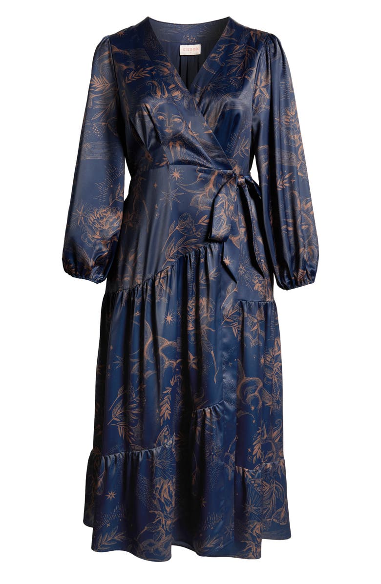 CIEBON Lilian Long Sleeve Satin Wrap Maxi Dress, Alternate, color, 