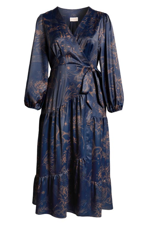 CIEBON CIEBON LILIAN LONG SLEEVE SATIN WRAP MAXI DRESS