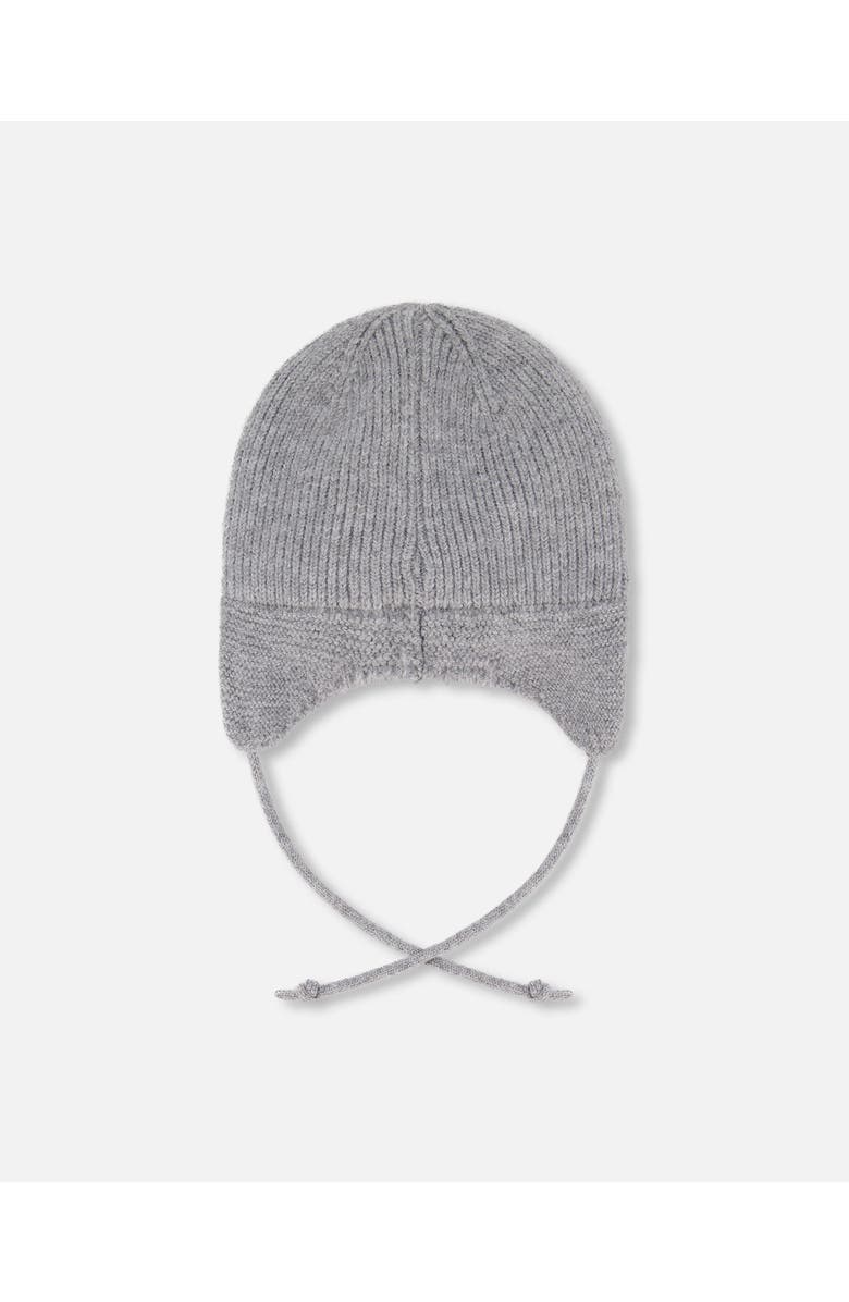 Deux par Deux Gender Inclusive Lined Knit Hat with Ears and Strings, Alternate, color, Heather Gray
