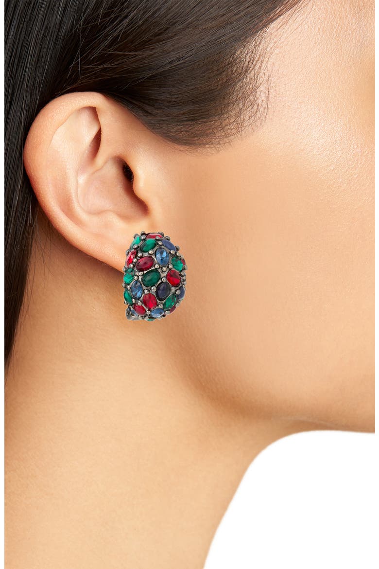Faux Ruby Emerald Sapphire Clip-On Earrings, Alternate, color, GUN METAL