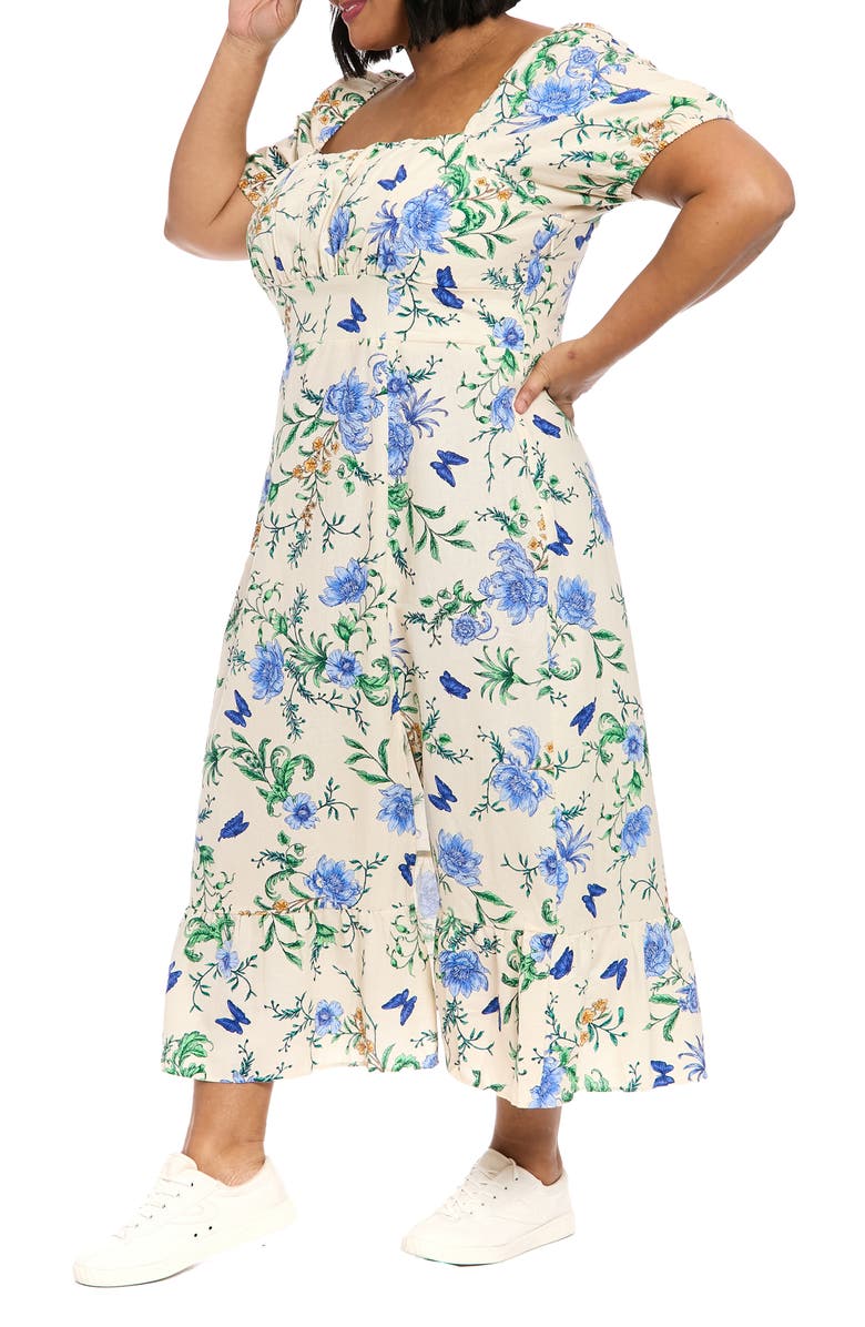 London Times Linen Blend Square Neck Maxi Dress, Alternate, color,