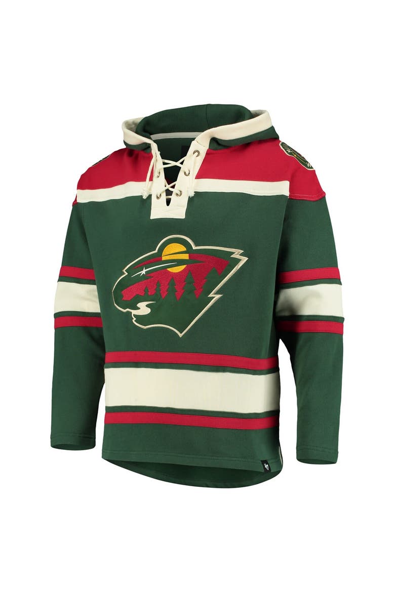 Men's '47 Green Minnesota Wild Superior Lacer Pullover Hoodie, Alternate, color, Green