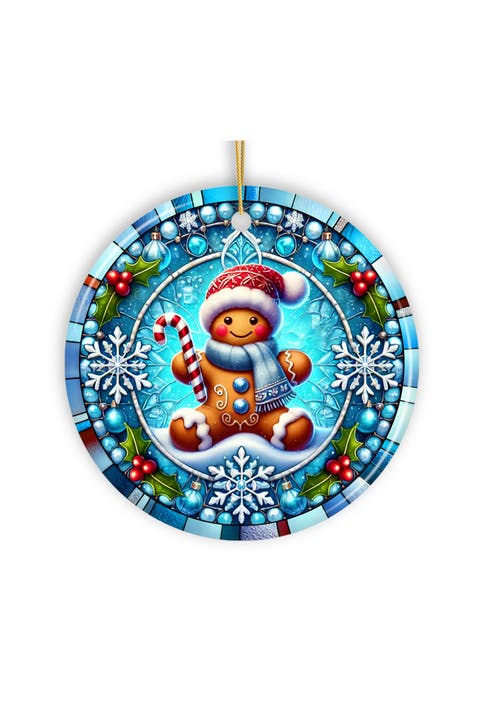 Crystal Snow Gingerbread Man Stained Glass Ornament