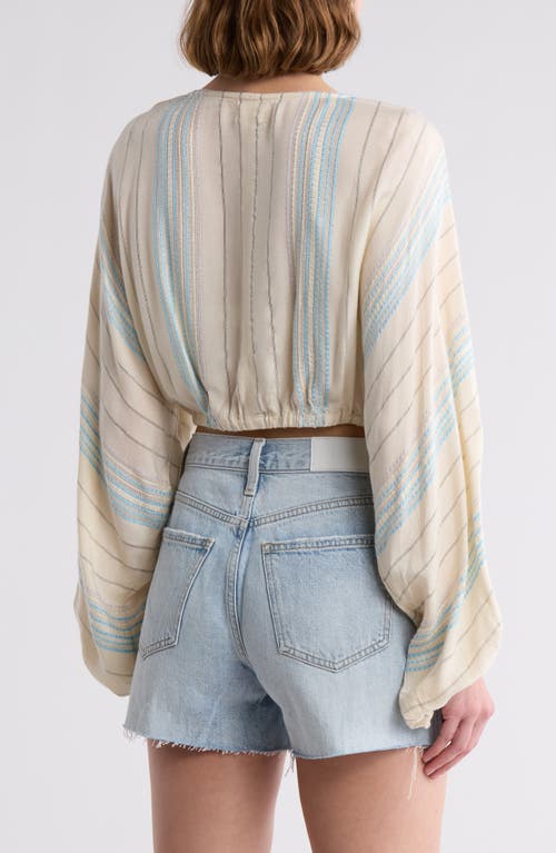 ELAN ELAN YARN STRIPE TIE FRONT COVER-UP TOP 