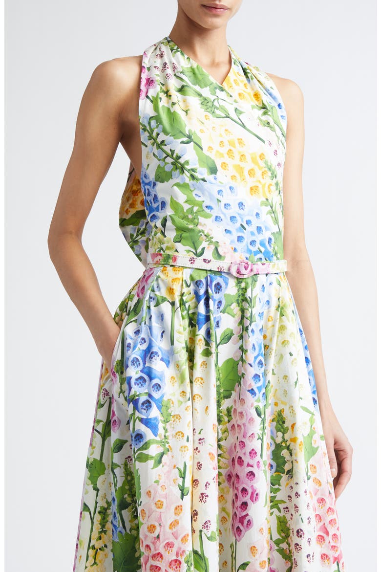 Foxglove Belted Stretch Cotton Poplin Halter Dress, Alternate, color, WHITE MULTI