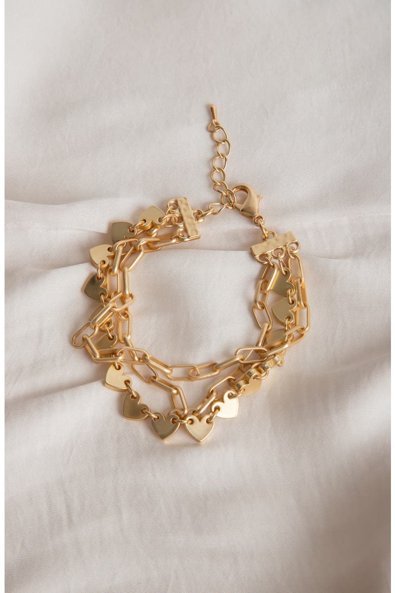 Hearts Triple Chain Bracelet, Alternate, color, GOLD